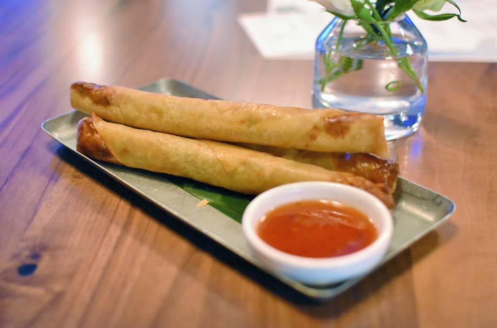 Golden brown Lumpia wrapped in crispy Lumpia wrappers, ready to be served.